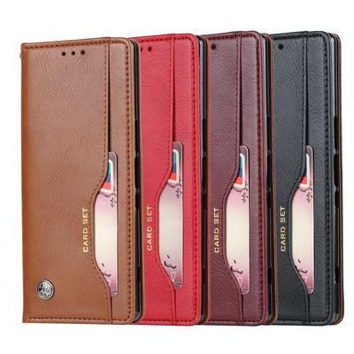 Knead Skin Pattern with Wallet External Card Slots Picture Photo Frame Stand Magnetic Closed PU Leather + TPU Protector Cover Case for Sony Xperia 1