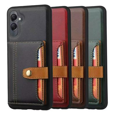 For Samsung Galaxy A05 Calfskin Pattern Shockproof Leather Coated Phone Case with Magnetic Buckle Card Pocket