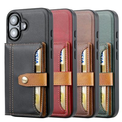 For iPhone 16 Calfskin Pattern Shockproof Leather Coated Phone Case with Magnetic Buckle Card Pocket