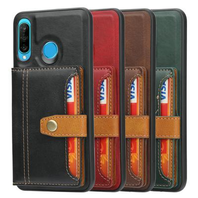 For Huawei P30 Lite Calfskin Pattern Shockproof Leather Coated Phone Case with Magnetic Buckle Card Pocket