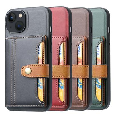 For iPhone 14 Calfskin Pattern Shockproof Leather Coated Phone Case with Magnetic Buckle Card Pocket
