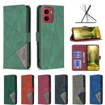 BF05 For Motorola Moto G05 / E15 Stitching Rhombus Pattern Folio Flip PU Leather Wallet Phone Case