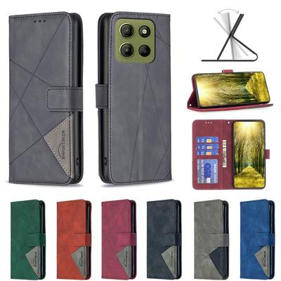 BF05 For Motorola Moto G15 / G15 Power Stitching Rhombus Pattern Folio Flip PU Leather Wallet Phone Case