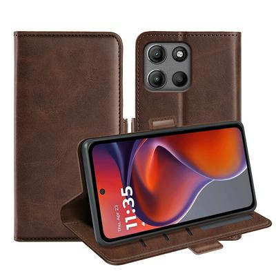 For Motorola Moto G15 4G/G15 Power Double Buckle Wallet Style Folio Flip Leather Case with Stand and Card Slots Function