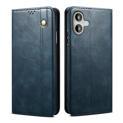 For iPhone 16 Plus Crazy Horse Pattern Shockproof PU Leather Phone Case