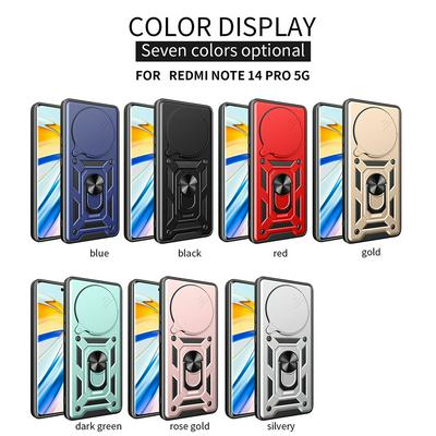 For Xiaomi Redmi Note 14 Pro 5G Ring Holder Kickstand Camera Slide Cover Design PC + TPU Phone Back Cover Case