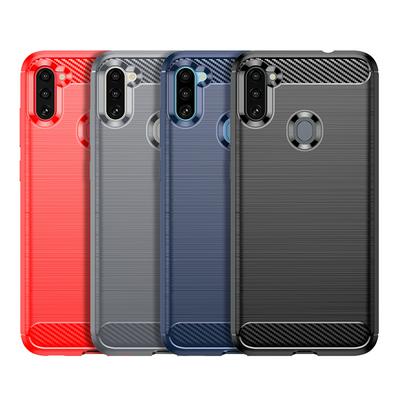 For Samsung Galaxy M11 Carbon Fiber Drawing Series Scratch Resistant Shock Absorption Soft TPU Back Cover Case