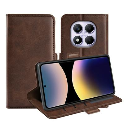 For Xiaomi Redmi Note 14 Pro 4G Double Buckle Wallet Style Folio Flip Leather Case with Stand and Card Slots Function