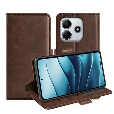 For Xiaomi Redmi Note 14 4G Double Buckle Wallet Style Folio Flip Leather Case with Stand and Card Slots Function
