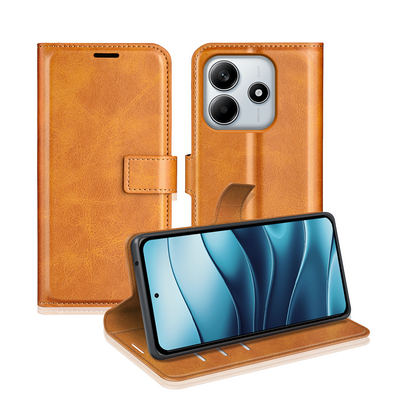 For Xiaomi Redmi Note 14 4G Square Buckle Folio Flip Leather Case with Stand and Card Slots Function