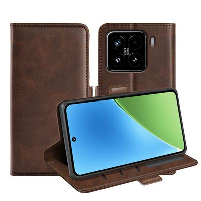 For Xiaomi 15 Double Buckle Wallet Style Folio Flip Leather Case with Stand and Card Slots Function