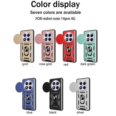 For Xiaomi Redmi Note 14 Pro 4G Ring Holder Kickstand Camera Slide Cover Design PC + TPU Phone Back Cover Case