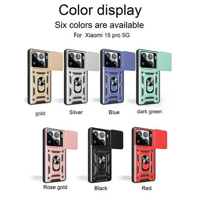 For Xiaomi 15 Pro 5G Ring Holder Kickstand Camera Slide Cover Design PC + TPU Phone Back Cover Case