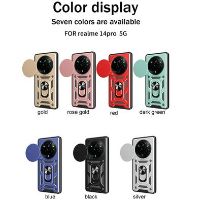 For Realme 14 Pro 5G Ring Holder Kickstand Camera Slide Cover Design PC + TPU Phone Back Cover Case
