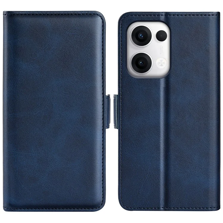 For Oppo Reno 13 Double Buckle Wallet Style Folio Flip Leather Case with Stand and Card Slots Function