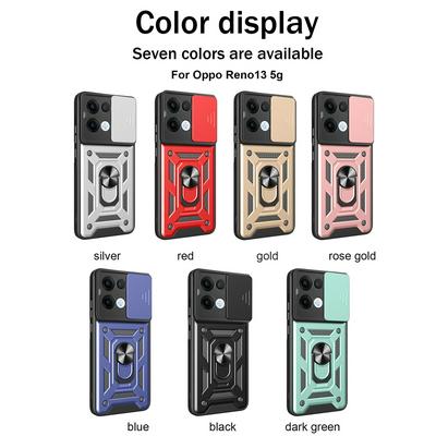For Oppo Reno 13 5G Ring Holder Kickstand Camera Slide Cover Design PC + TPU Phone Back Cover Case
