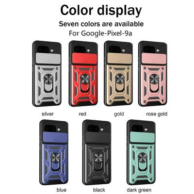 For Google Pixel 9A Ring Holder Kickstand Camera Slide Cover Design PC + TPU Phone Back Cover Case