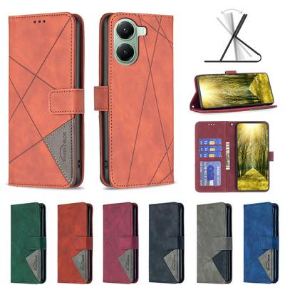 BF05 For Xiaomi Redmi Turbo 4 5G/Xiaomi Poco X7 Pro Stitching Rhombus Pattern Folio Flip PU Leather Wallet Phone Case