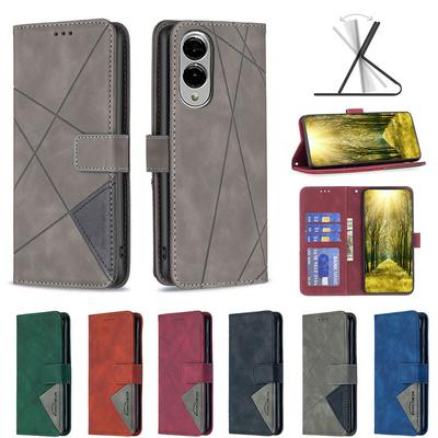 BF05 For Samsung Galaxy S25 Edge Stitching Rhombus Pattern Folio Flip PU Leather Wallet Phone Case