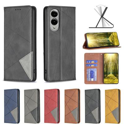 For Samsung Galaxy S25 Edge Stitching Rhombus Pattern Folio Flip PU Leather Wallet Phone Case