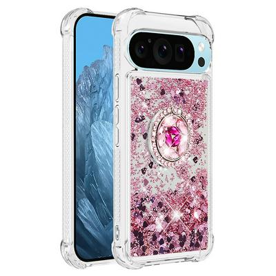 For Google Pixel 9/Pixel 9 Pro Bling Diamond Ring Buckle Anti-fall Quicksand Soft TPU Back Cover Phone Case