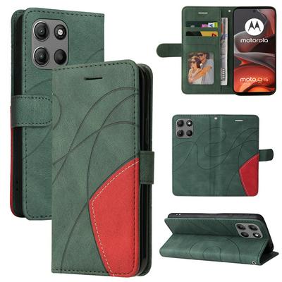 For Motorola Moto G15 Double-color Stitching Scratch Resistant Wallet Leather Case 