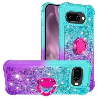 For Google Pixel 9A Ring Buckle Anti-fall Scratch Resistant Gradient Quicksand Soft TPU Back Cover Phone Case