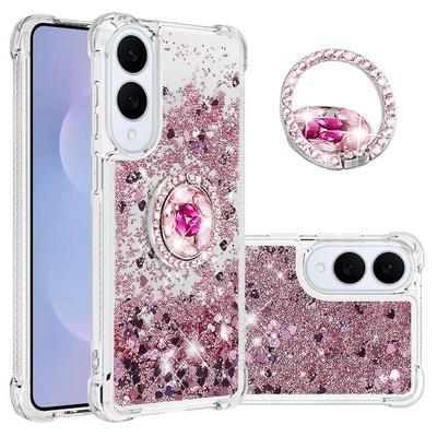 For Samsung Galaxy S25 Edge Bling Diamond Ring Buckle Anti-fall Quicksand Soft TPU Back Cover Phone Case