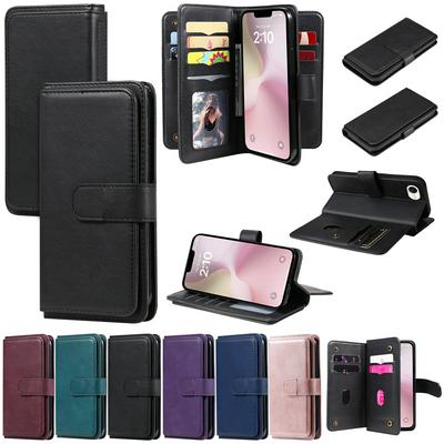 For Samsung Galaxy A26 5G / A16 4G 5G Solid Color Anti-fall 10 Card Slots Wallet Style Flip Leather Case with Stand Function