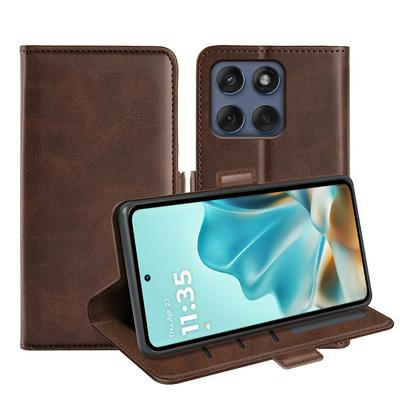 For Motorola Edge 60 Fusion Double Buckle Wallet Style Folio Flip Leather Case with Stand and Card Slots Function
