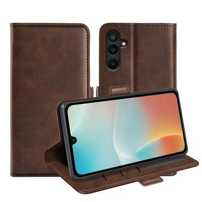 For Samsung Galaxy M16 / F16 Double Buckle Wallet Style Folio Flip Leather Case with Stand and Card Slots Function