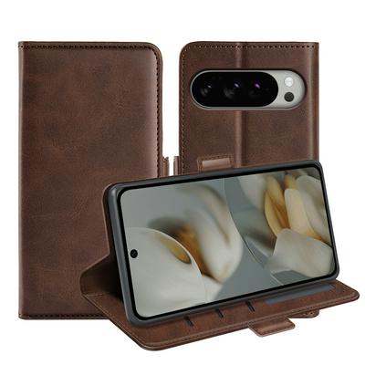 For Google Pixel 10 Pro XL Double Buckle Wallet Style Folio Flip Leather Case with Stand and Card Slots Function