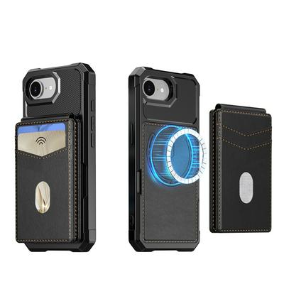 ZM11 For iPhone 16E Case Strong Magnet Magsafe 2in1 Design Card Slot Kickstand PU+TPU Phone Cover