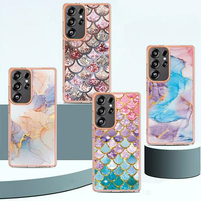 For Samsung Galaxy S25 Ultra IMD Anti-dirt Anti-scratch Soft TPU Case Electroplating Edge IMD Marble Floral Pattern Cover