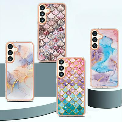 For Samsung Galaxy S25 Plus / S24 Plus IMD Anti-dirt Anti-scratch Soft TPU Case Electroplating Edge IMD Marble Floral Pattern Cover