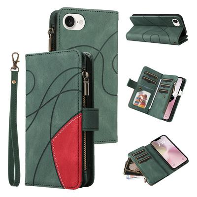 For iPhone 16E Double-color Stitching Scratch Resistant 9 Card Slots Wallet Leather Case 