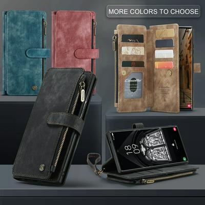 CASEME C30 Series for Samsung Galaxy S25 Ultra PU Leather Phone Case Card Slots Zipper Pocket Stand Cover