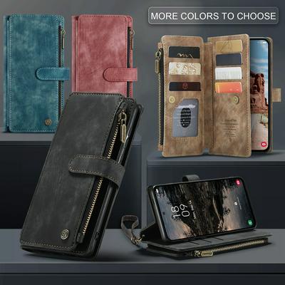 CASEME C30 Series for Samsung Galaxy S25 Plus PU Leather Phone Case Card Slots Zipper Pocket Stand Cover