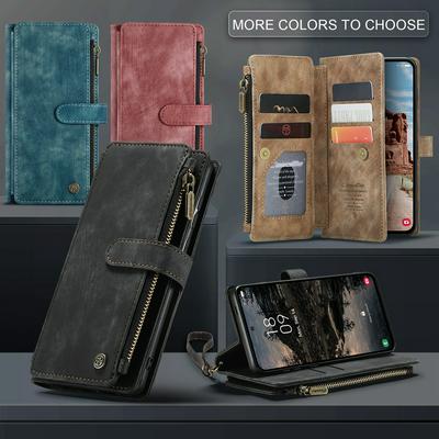 CASEME C30 Series for Samsung Galaxy S25 PU Leather Phone Case Card Slots Zipper Pocket Stand Cover