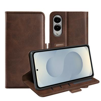 For Samsung Galaxy S25 Edge Double Buckle Wallet Style Folio Flip Leather Case with Stand and Card Slots Function
