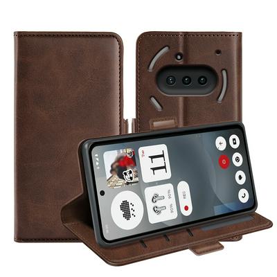For Nothing Phone 3A Double Buckle Wallet Style Folio Flip Leather Case with Stand and Card Slots Function