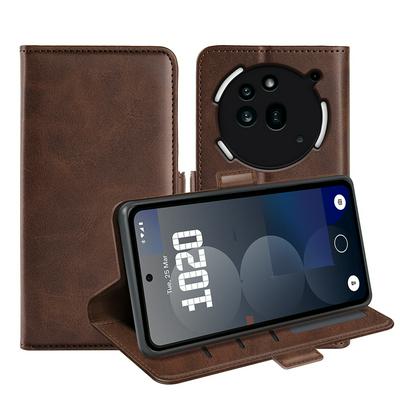 For Nothing Phone 3A Pro Double Buckle Wallet Style Folio Flip Leather Case with Stand and Card Slots Function