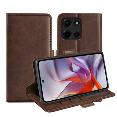 For Motorola Moto G 5G 2025 Double Buckle Wallet Style Folio Flip Leather Case with Stand and Card Slots Function