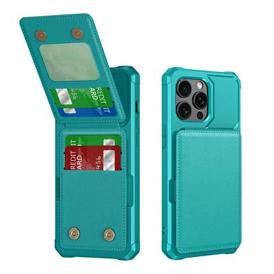ZM11 For iPhone 15 Pro Case Card Slot Kickstand PU+TPU Phone Cover