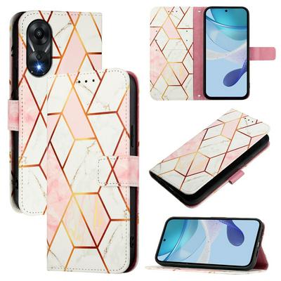 For Oppo A78 4G Marble Pattern Scratch Resistant Magnetic Buckle Flip Leather Case with Wrist Strap