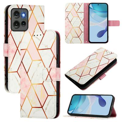 For Motorola Moto Edge 50 5G Marble Pattern Scratch Resistant Magnetic Buckle Flip Leather Case with Wrist Strap