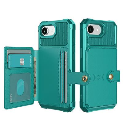For iPhone 16E ZM03 Premium Vintage Shockproof All-Inclusive Hard PC Case with Card Slot Stand Function Cover Case Magnetic Folio Closure 