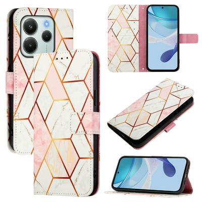 For Xiaomi Redmi Note 14 4G Marble Pattern Scratch Resistant Magnetic Buckle Flip Leather Case with Wrist Strap