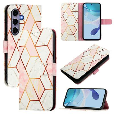 For Samsung Galaxy S25 Marble Pattern Scratch Resistant Magnetic Buckle Flip Leather Case with Wrist Strap