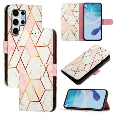 For Samsung Galaxy S25 Ultra Marble Pattern Scratch Resistant Magnetic Buckle Flip Leather Case with Wrist Strap